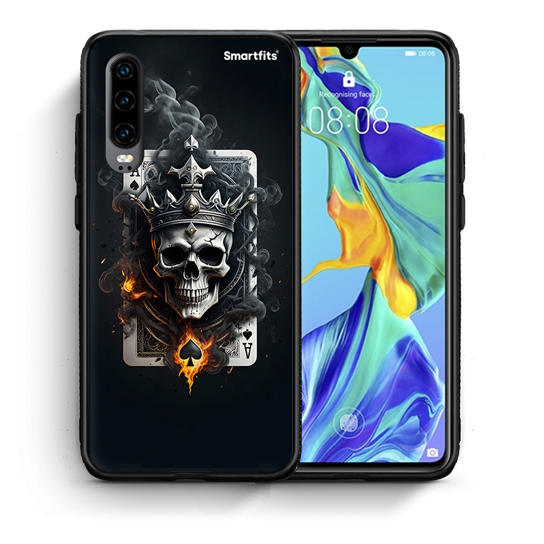 Θήκη Huawei P30 Skull King Ace από τη Smartfits με σχέδιο στο πίσω μέρος και μαύρο περίβλημα | Huawei P30 Skull King Ace case with colorful back and black bezels