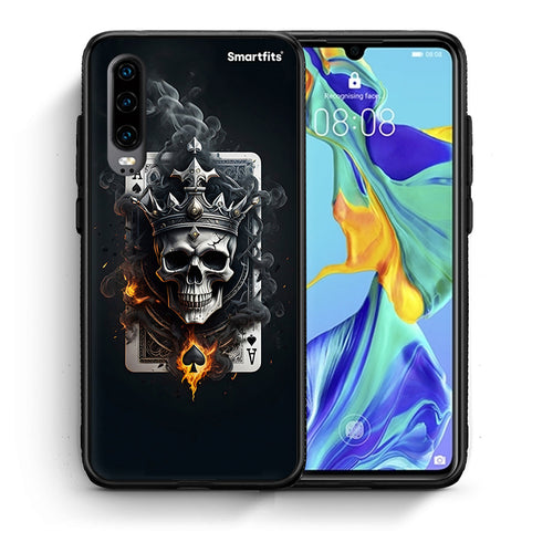 Θήκη Huawei P30 Skull King Ace από τη Smartfits με σχέδιο στο πίσω μέρος και μαύρο περίβλημα | Huawei P30 Skull King Ace case with colorful back and black bezels