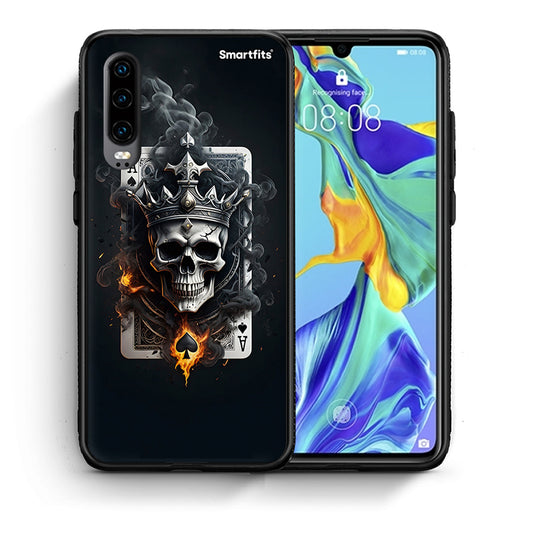 Θήκη Huawei P30 Skull King Ace από τη Smartfits με σχέδιο στο πίσω μέρος και μαύρο περίβλημα | Huawei P30 Skull King Ace case with colorful back and black bezels