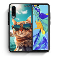 Thumbnail for Θήκη Huawei P30 Summer Cat από τη Smartfits με σχέδιο στο πίσω μέρος και μαύρο περίβλημα | Huawei P30 Summer Cat case with colorful back and black bezels