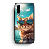 Thumbnail for Huawei P30 Summer Cat θήκη από τη Smartfits με σχέδιο στο πίσω μέρος και μαύρο περίβλημα | Smartphone case with colorful back and black bezels by Smartfits