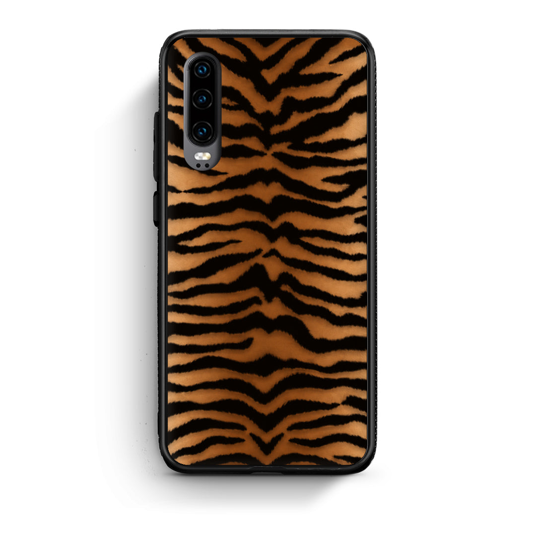 Θήκη Huawei P30 Tiger Print Orange and Black από τη Smartfits με σχέδιο στο πίσω μέρος και μαύρο περίβλημα | Huawei P30 Tiger Print Orange and Black case with colorful back and black bezels