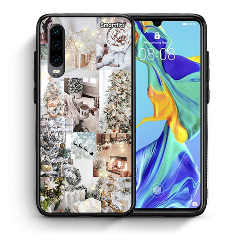 Θήκη Huawei P30 White Christmas από τη Smartfits με σχέδιο στο πίσω μέρος και μαύρο περίβλημα | Huawei P30 White Christmas case with colorful back and black bezels
