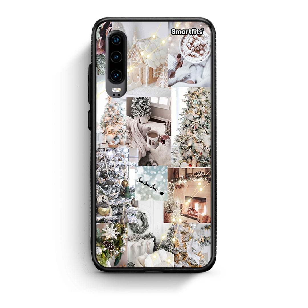 Huawei P30 White Christmas θήκη από τη Smartfits με σχέδιο στο πίσω μέρος και μαύρο περίβλημα | Smartphone case with colorful back and black bezels by Smartfits