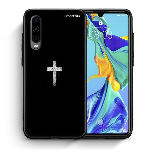 Θήκη Huawei P30 White Cross από τη Smartfits με σχέδιο στο πίσω μέρος και μαύρο περίβλημα | Huawei P30 White Cross case with colorful back and black bezels