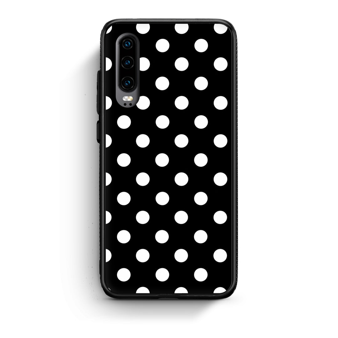 Θήκη Huawei P30 White Polka Dots on Black από τη Smartfits με σχέδιο στο πίσω μέρος και μαύρο περίβλημα | Huawei P30 White Polka Dots on Black case with colorful back and black bezels