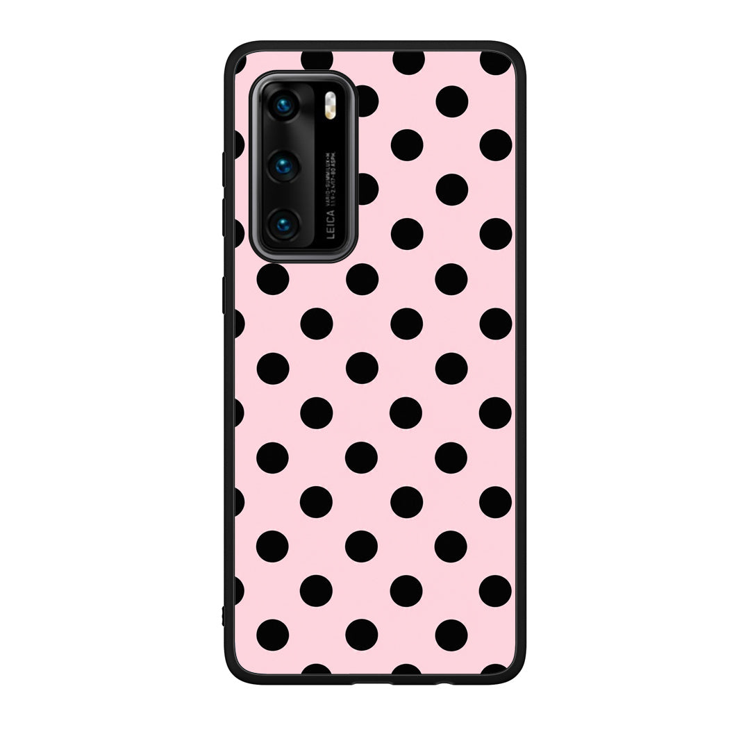 Θήκη Huawei P40 Black Polka Dots on Pink από τη Smartfits με σχέδιο στο πίσω μέρος και μαύρο περίβλημα | Huawei P40 Black Polka Dots on Pink case with colorful back and black bezels