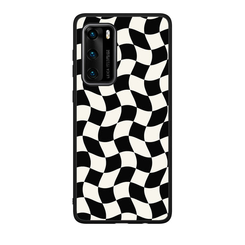 Θήκη Huawei P40 Black and Cream Wavy Checkerboard από τη Smartfits με σχέδιο στο πίσω μέρος και μαύρο περίβλημα | Huawei P40 Black and Cream Wavy Checkerboard case with colorful back and black bezels