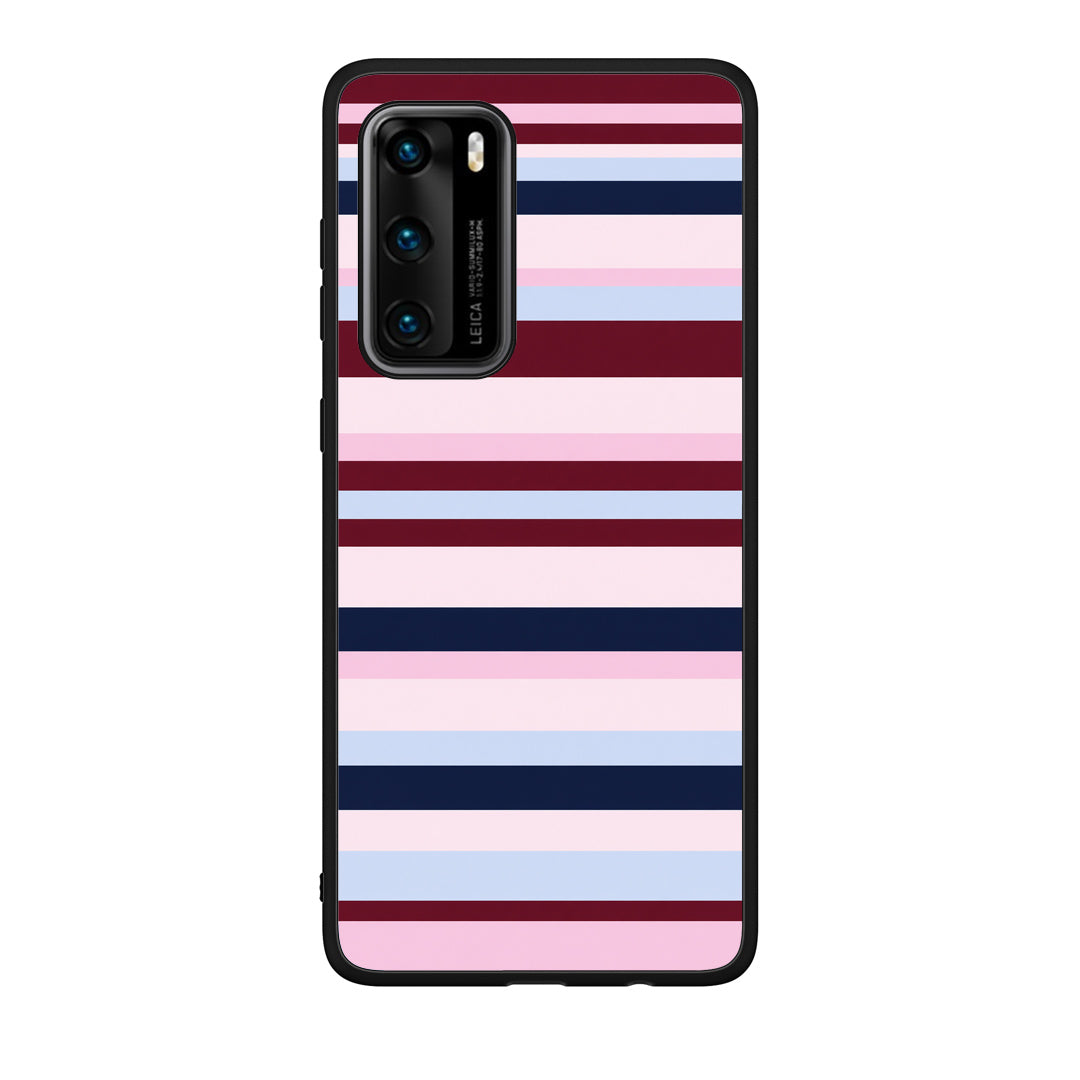 Θήκη Huawei P40 Burgundy Pink and Blue Horizontal Stripes από τη Smartfits με σχέδιο στο πίσω μέρος και μαύρο περίβλημα | Huawei P40 Burgundy Pink and Blue Horizontal Stripes case with colorful back and black bezels