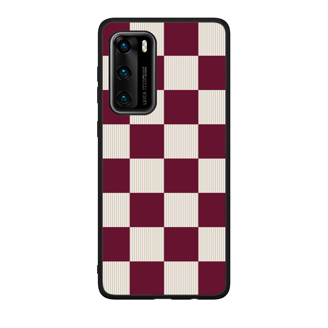 Θήκη Huawei P40 Burgundy and Cream Striped Checks από τη Smartfits με σχέδιο στο πίσω μέρος και μαύρο περίβλημα | Huawei P40 Burgundy and Cream Striped Checks case with colorful back and black bezels