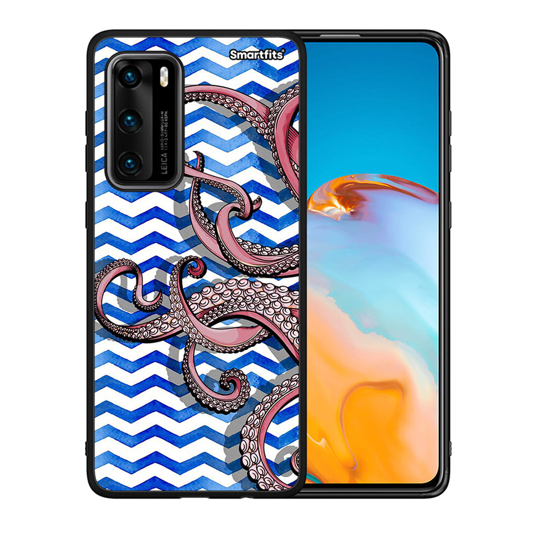 Θήκη Huawei P40 Chevron Devilfish από τη Smartfits με σχέδιο στο πίσω μέρος και μαύρο περίβλημα | Huawei P40 Chevron Devilfish case with colorful back and black bezels