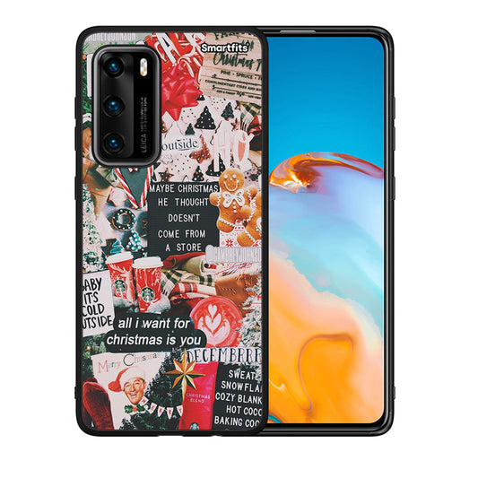 Θήκη Huawei P40 Christmas Happiness από τη Smartfits με σχέδιο στο πίσω μέρος και μαύρο περίβλημα | Huawei P40 Christmas Happiness case with colorful back and black bezels