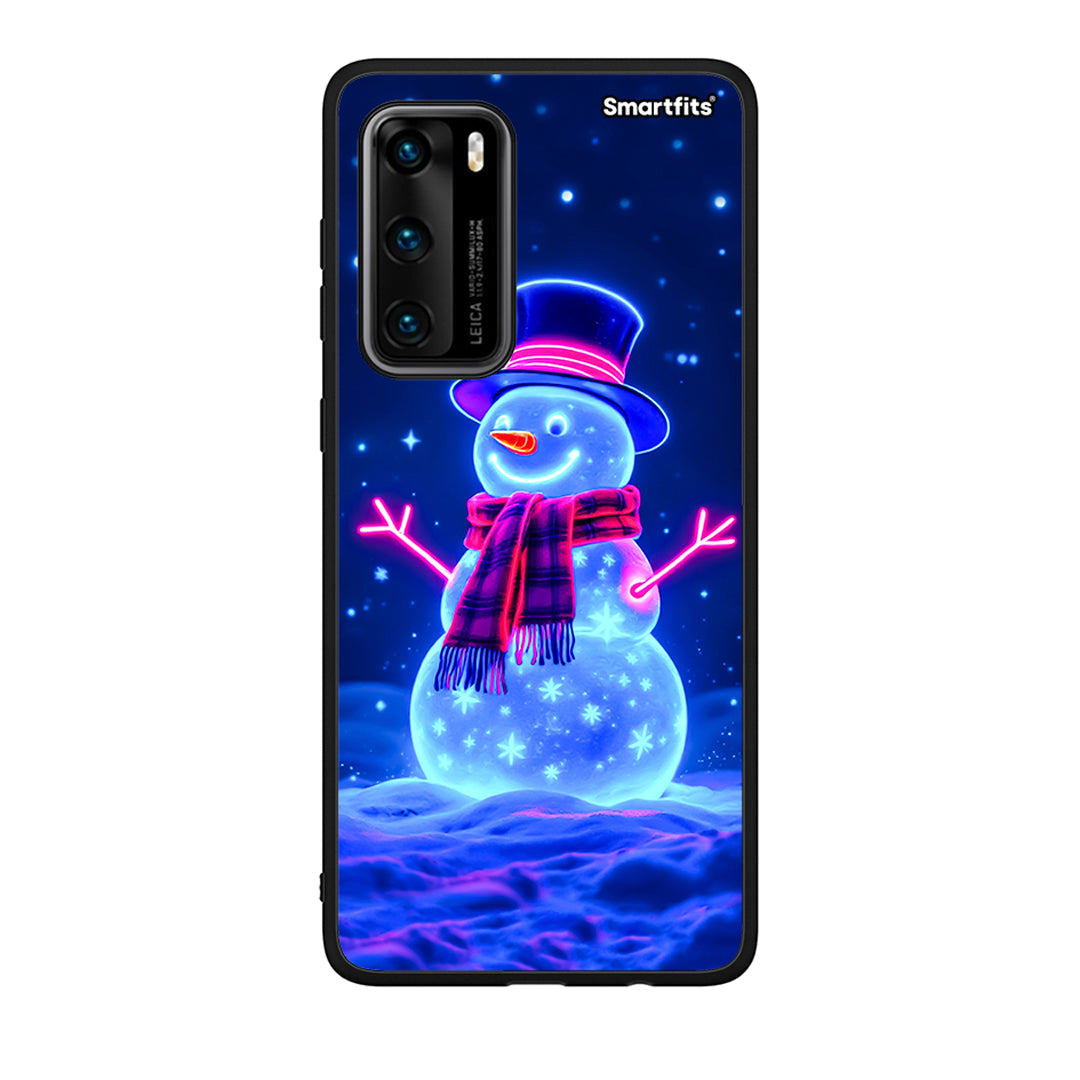 Huawei P40 Christmas Neon Snowman θήκη από τη Smartfits με σχέδιο στο πίσω μέρος και μαύρο περίβλημα | Smartphone case with colorful back and black bezels by Smartfits