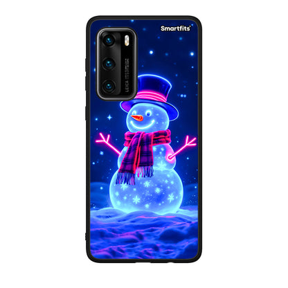 Huawei P40 Christmas Neon Snowman θήκη από τη Smartfits με σχέδιο στο πίσω μέρος και μαύρο περίβλημα | Smartphone case with colorful back and black bezels by Smartfits
