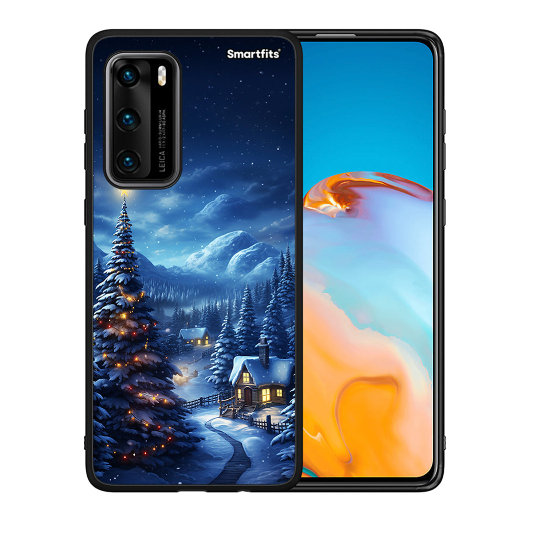 Θήκη Huawei P40 Christmas Scenery από τη Smartfits με σχέδιο στο πίσω μέρος και μαύρο περίβλημα | Huawei P40 Christmas Scenery case with colorful back and black bezels