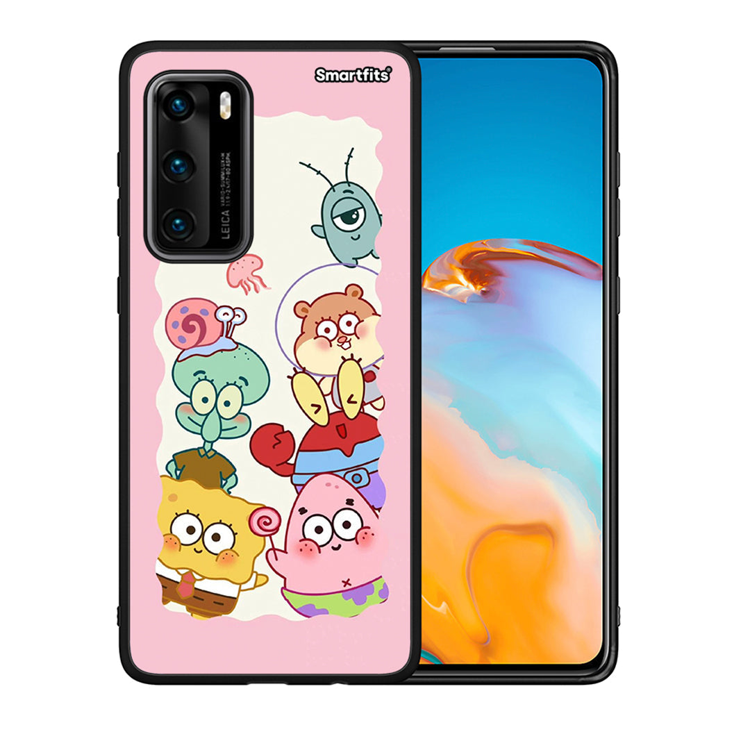 Θήκη Huawei P40 Cute Companion από τη Smartfits με σχέδιο στο πίσω μέρος και μαύρο περίβλημα | Huawei P40 Cute Companion case with colorful back and black bezels