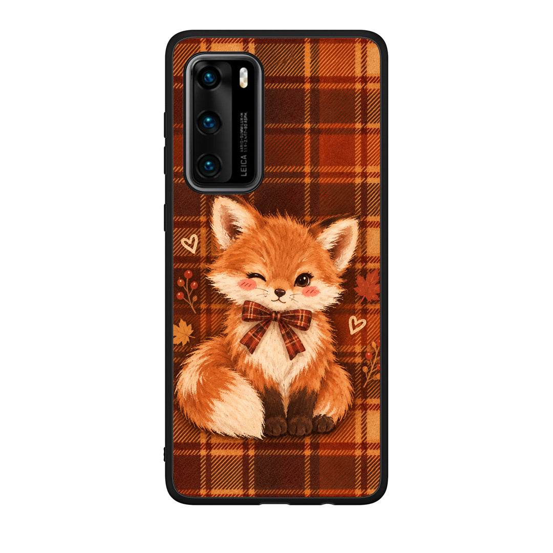 Θήκη Huawei P40 Fox on Autumn Tartan από τη Smartfits με σχέδιο στο πίσω μέρος και μαύρο περίβλημα | Huawei P40 Fox on Autumn Tartan case with colorful back and black bezels