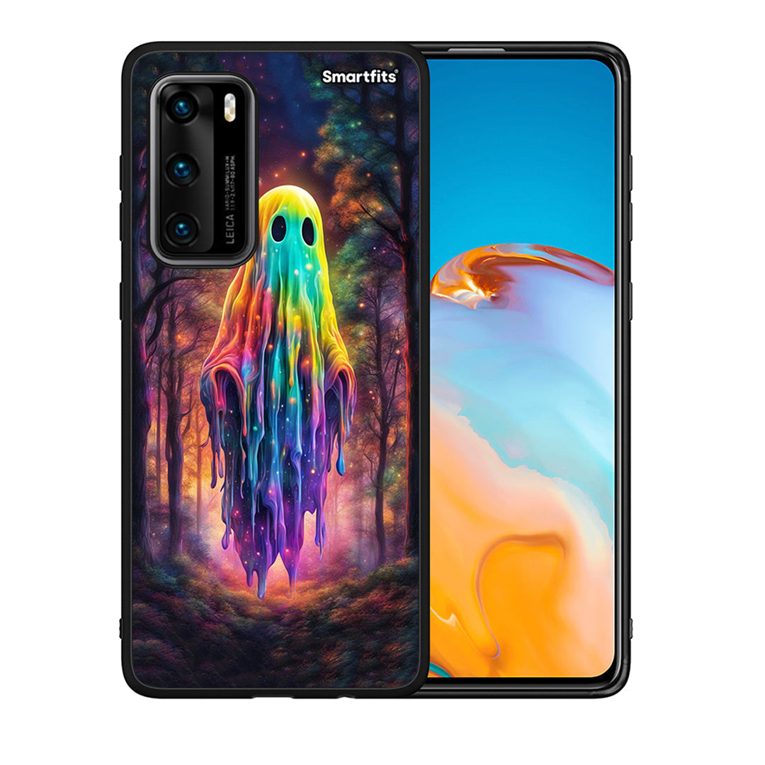 Θήκη Huawei P40 Halloween Ghost από τη Smartfits με σχέδιο στο πίσω μέρος και μαύρο περίβλημα | Huawei P40 Halloween Ghost case with colorful back and black bezels