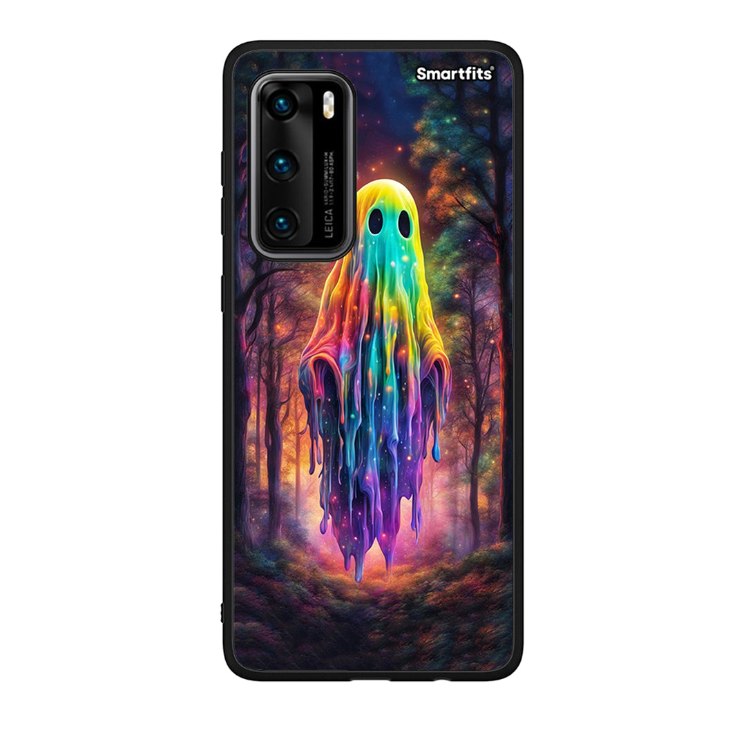 Huawei P40 Halloween Ghost θήκη από τη Smartfits με σχέδιο στο πίσω μέρος και μαύρο περίβλημα | Smartphone case with colorful back and black bezels by Smartfits