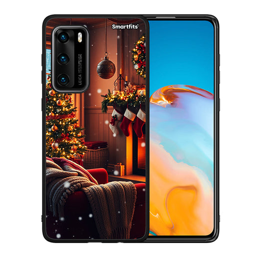 Θήκη Huawei P40 Home For Christmas από τη Smartfits με σχέδιο στο πίσω μέρος και μαύρο περίβλημα | Huawei P40 Home For Christmas case with colorful back and black bezels
