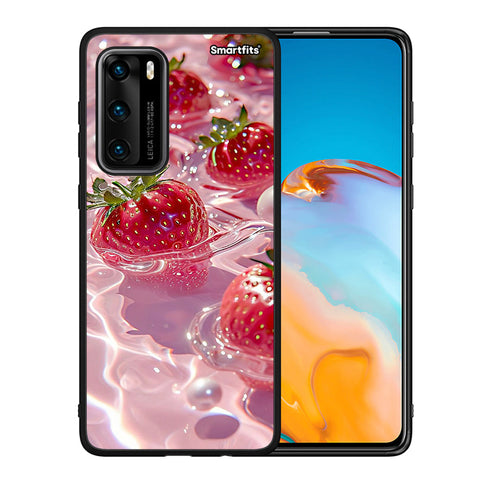 Θήκη Huawei P40 Juicy Strawberries από τη Smartfits με σχέδιο στο πίσω μέρος και μαύρο περίβλημα | Huawei P40 Juicy Strawberries case with colorful back and black bezels