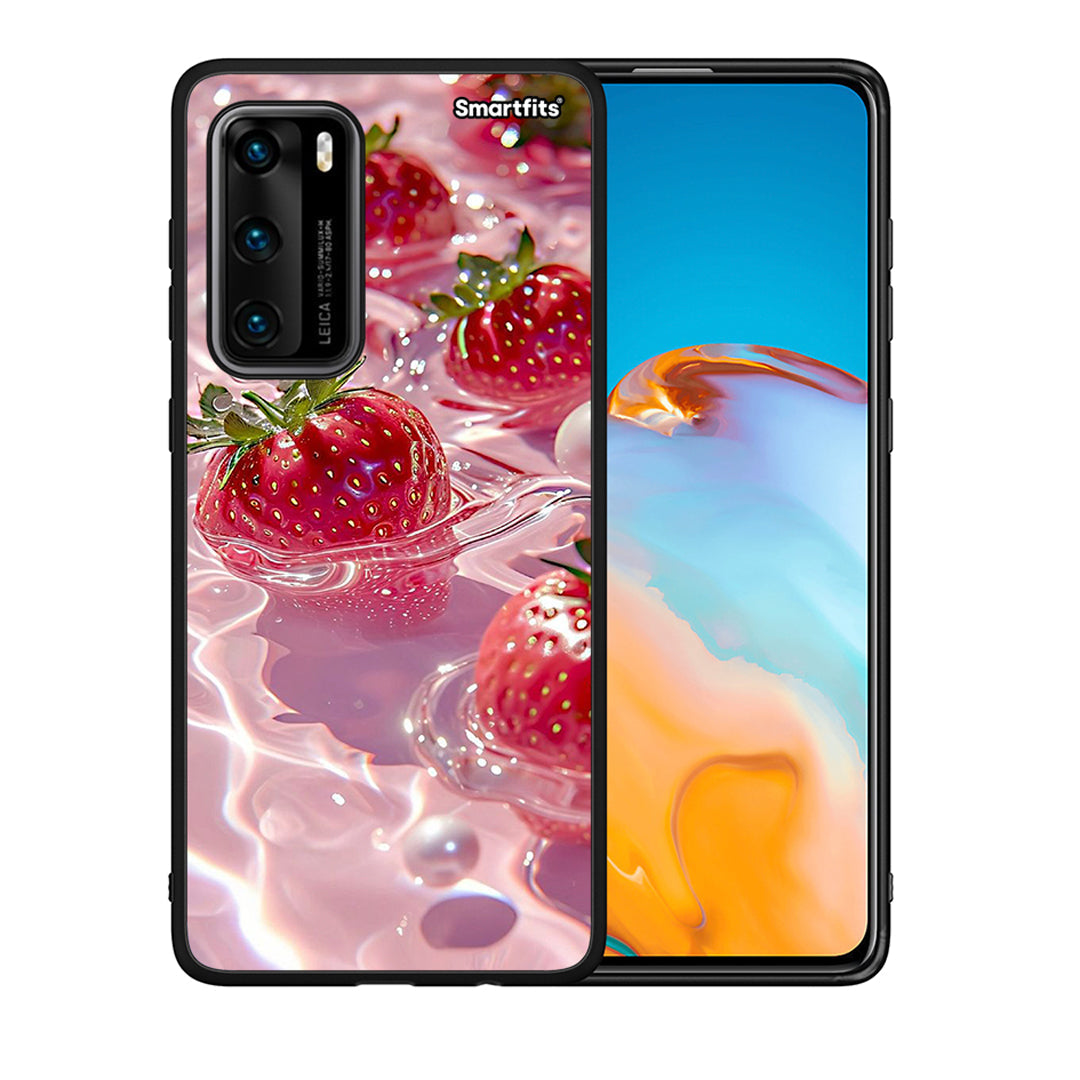 Θήκη Huawei P40 Juicy Strawberries από τη Smartfits με σχέδιο στο πίσω μέρος και μαύρο περίβλημα | Huawei P40 Juicy Strawberries case with colorful back and black bezels