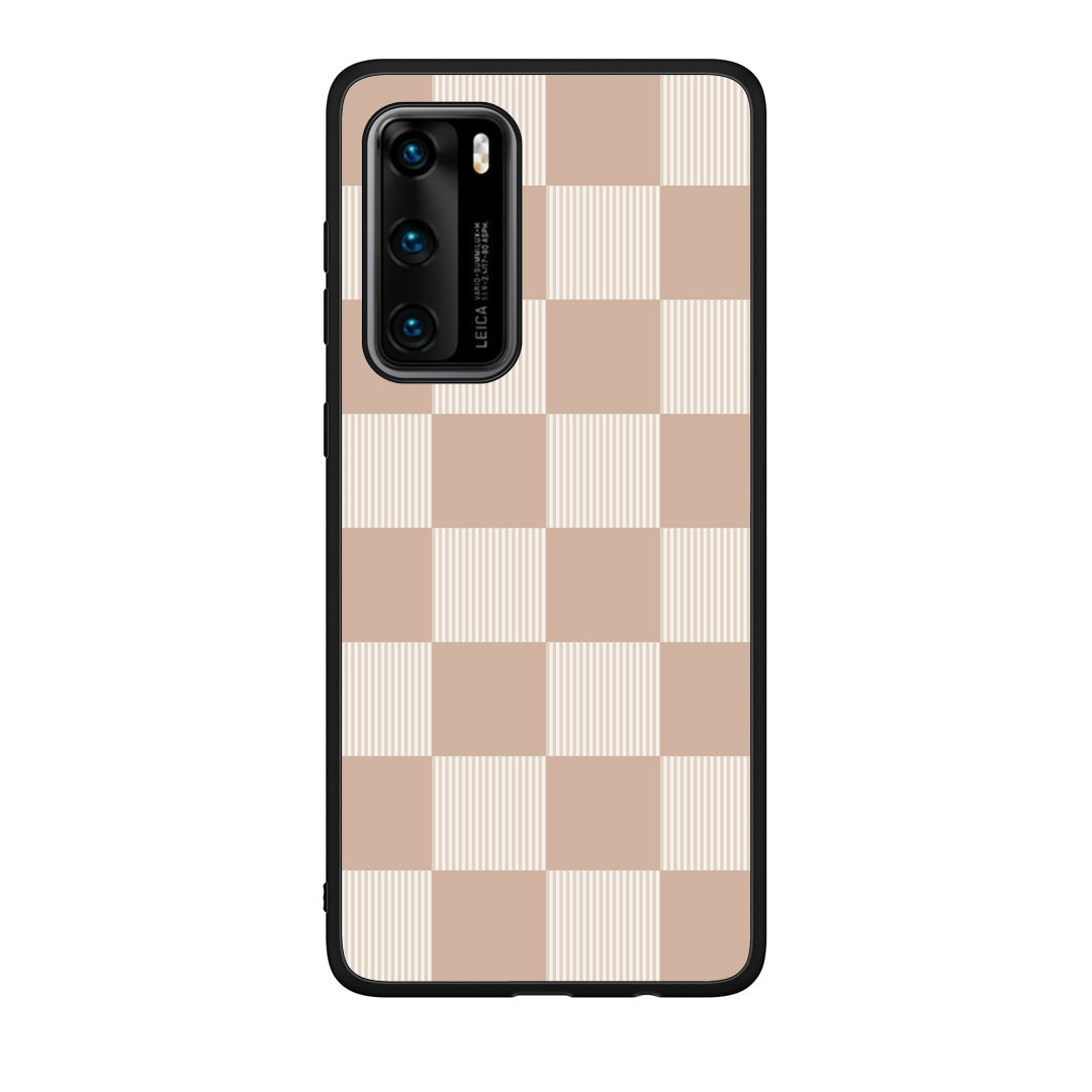 Θήκη Huawei P40 Latte and Cream Striped Checks από τη Smartfits με σχέδιο στο πίσω μέρος και μαύρο περίβλημα | Huawei P40 Latte and Cream Striped Checks case with colorful back and black bezels