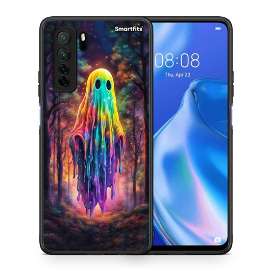 Θήκη Huawei P40 Lite 5G Halloween Ghost από τη Smartfits με σχέδιο στο πίσω μέρος και μαύρο περίβλημα | Huawei P40 Lite 5G Halloween Ghost Case with Colorful Back and Black Bezels