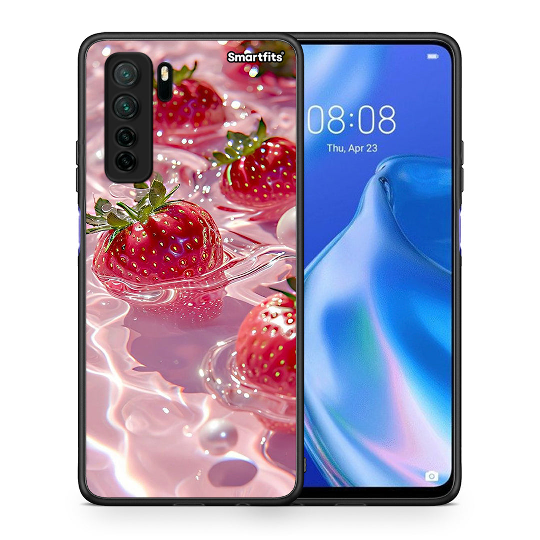 Θήκη Huawei P40 Lite 5G Juicy Strawberries από τη Smartfits με σχέδιο στο πίσω μέρος και μαύρο περίβλημα | Huawei P40 Lite 5G Juicy Strawberries Case with Colorful Back and Black Bezels