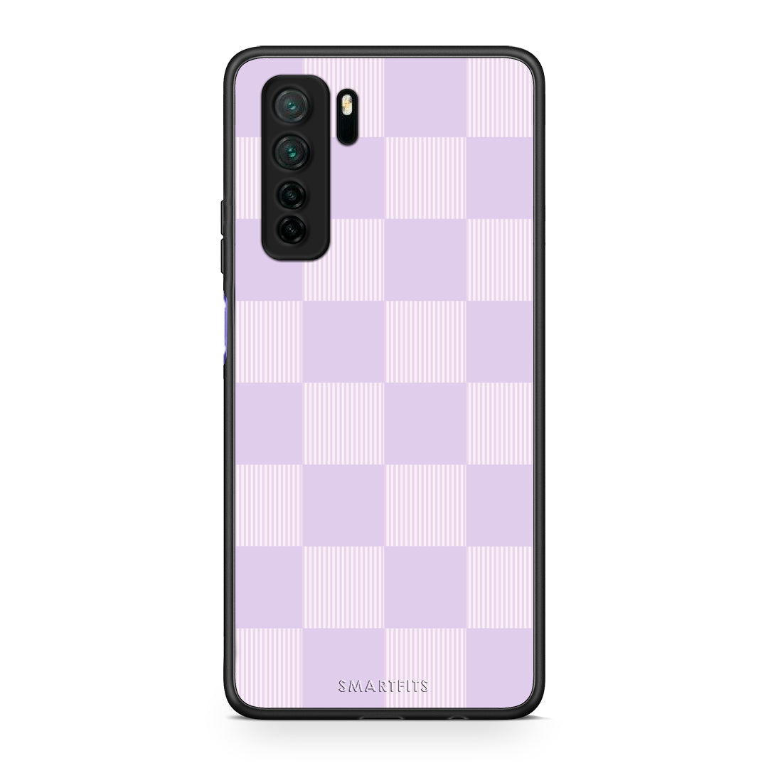 Θήκη Huawei P40 Lite 5G Lilac and Cream Striped Checks από τη Smartfits με σχέδιο στο πίσω μέρος και μαύρο περίβλημα | Huawei P40 Lite 5G Lilac and Cream Striped Checks case with colorful back and black bezels