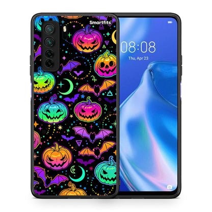 Θήκη Huawei P40 Lite 5G Neon Halloween από τη Smartfits με σχέδιο στο πίσω μέρος και μαύρο περίβλημα | Huawei P40 Lite 5G Neon Halloween Case with Colorful Back and Black Bezels