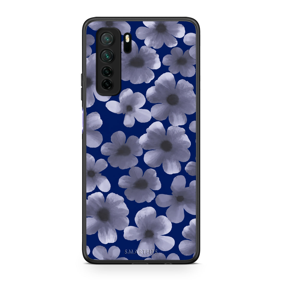 Θήκη Huawei P40 Lite 5G Pale Blue Flowers on Navy από τη Smartfits με σχέδιο στο πίσω μέρος και μαύρο περίβλημα | Huawei P40 Lite 5G Pale Blue Flowers on Navy case with colorful back and black bezels