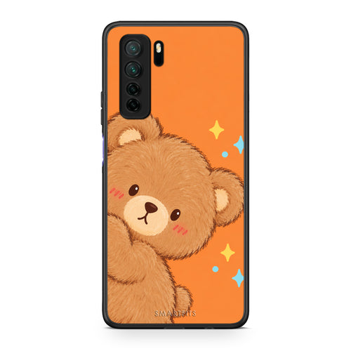 Θήκη Huawei P40 Lite 5G Peekaboo Teddy on Orange από τη Smartfits με σχέδιο στο πίσω μέρος και μαύρο περίβλημα | Huawei P40 Lite 5G Peekaboo Teddy on Orange case with colorful back and black bezels