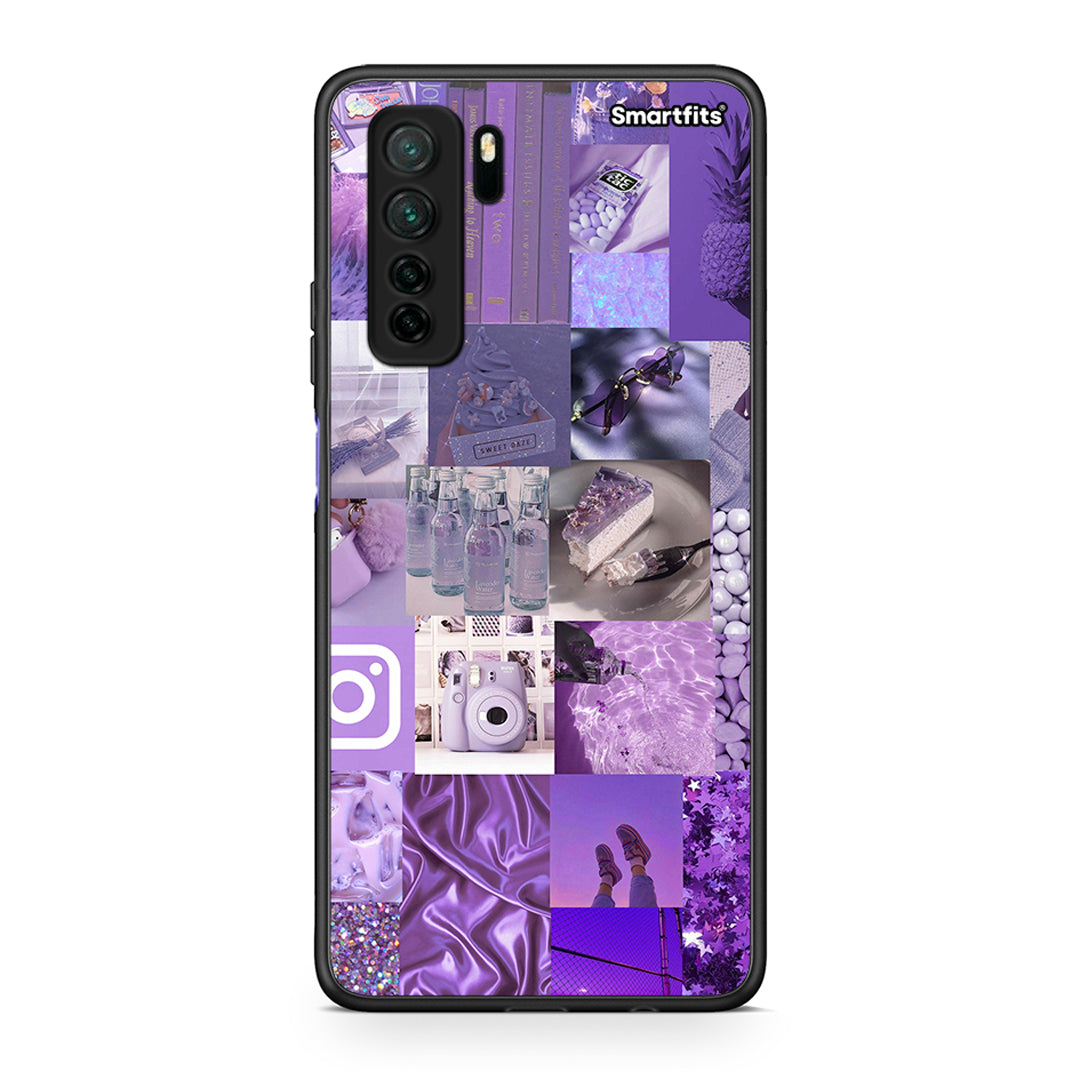 Θήκη Huawei P40 Lite 5G Purple Aesthetic Collage από τη Smartfits με σχέδιο στο πίσω μέρος και μαύρο περίβλημα | Huawei P40 Lite 5G Purple Aesthetic Collage Case with Colorful Back and Black Bezels