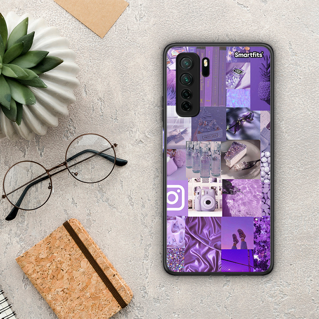 Θήκη Huawei P40 Lite 5G Purple Aesthetic Collage από τη Smartfits με σχέδιο στο πίσω μέρος και μαύρο περίβλημα | Huawei P40 Lite 5G Purple Aesthetic Collage Case with Colorful Back and Black Bezels