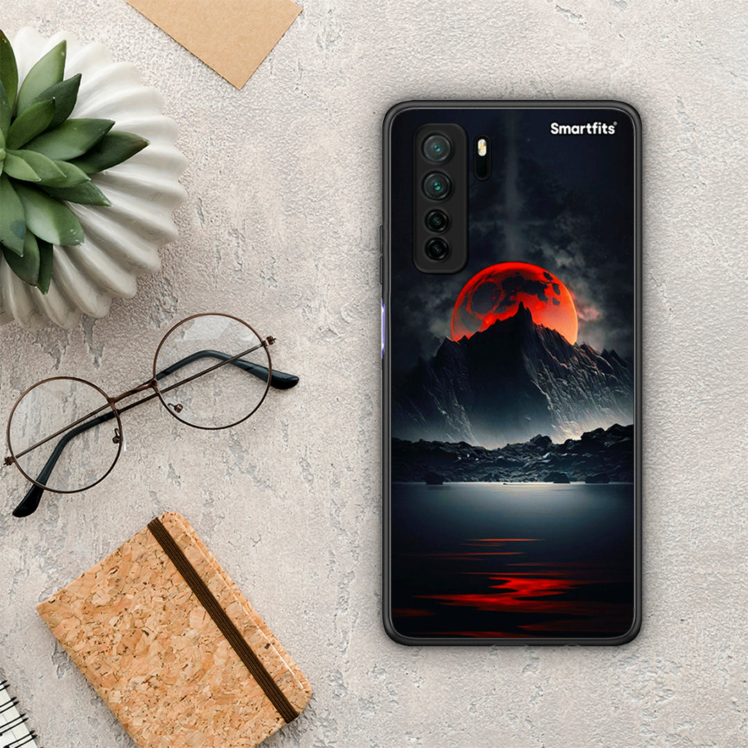 Θήκη Huawei P40 Lite 5G Red Full Moon από τη Smartfits με σχέδιο στο πίσω μέρος και μαύρο περίβλημα | Huawei P40 Lite 5G Red Full Moon Case with Colorful Back and Black Bezels