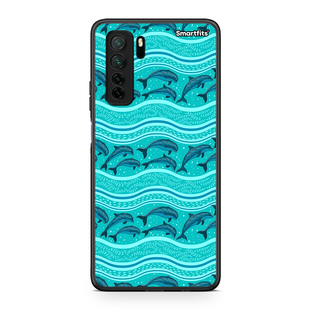 Θήκη Huawei P40 Lite 5G Swimming Dolphins από τη Smartfits με σχέδιο στο πίσω μέρος και μαύρο περίβλημα | Huawei P40 Lite 5G Swimming Dolphins Case with Colorful Back and Black Bezels