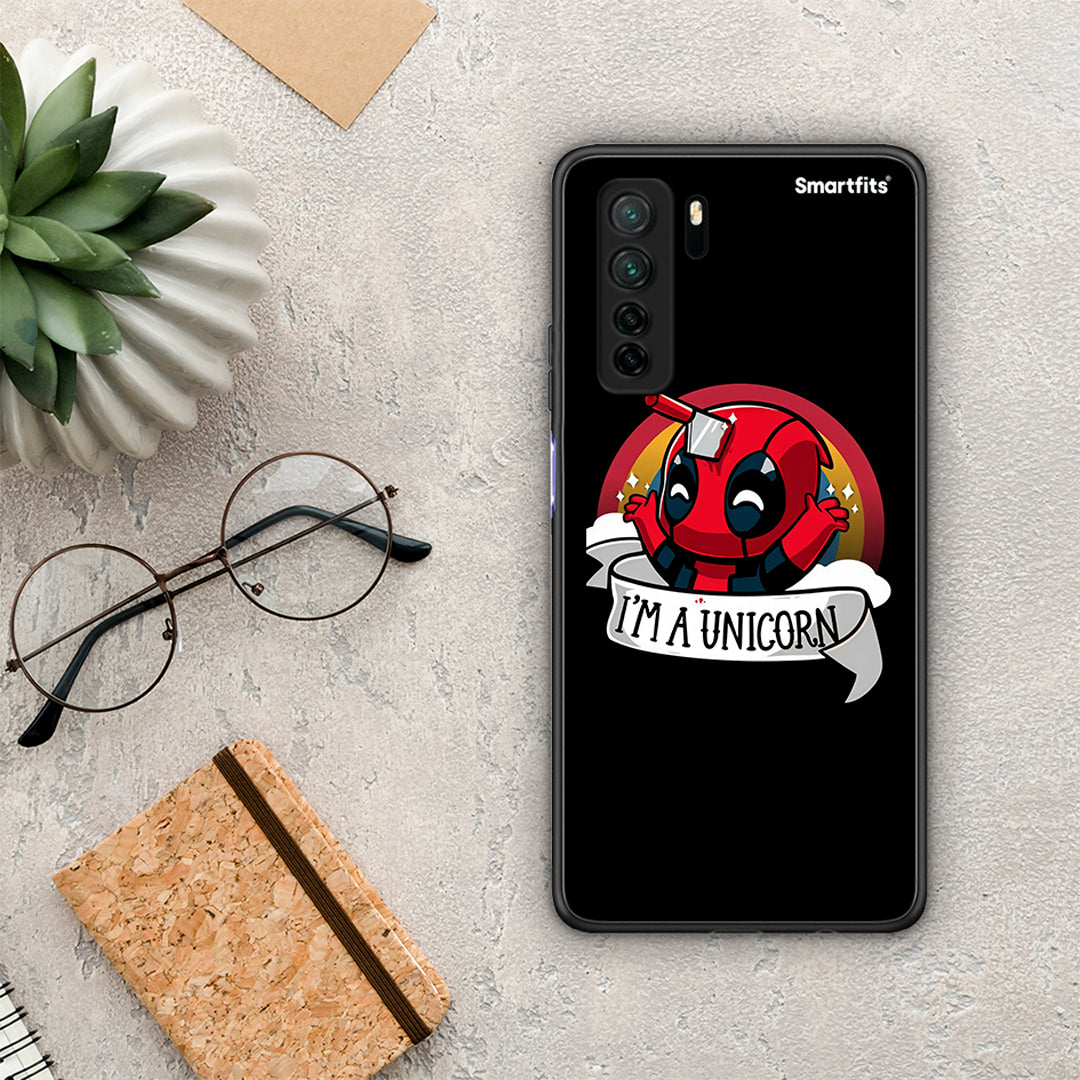 Θήκη Huawei P40 Lite 5G Unicorn Deadpool από τη Smartfits με σχέδιο στο πίσω μέρος και μαύρο περίβλημα | Huawei P40 Lite 5G Unicorn Deadpool Case with Colorful Back and Black Bezels