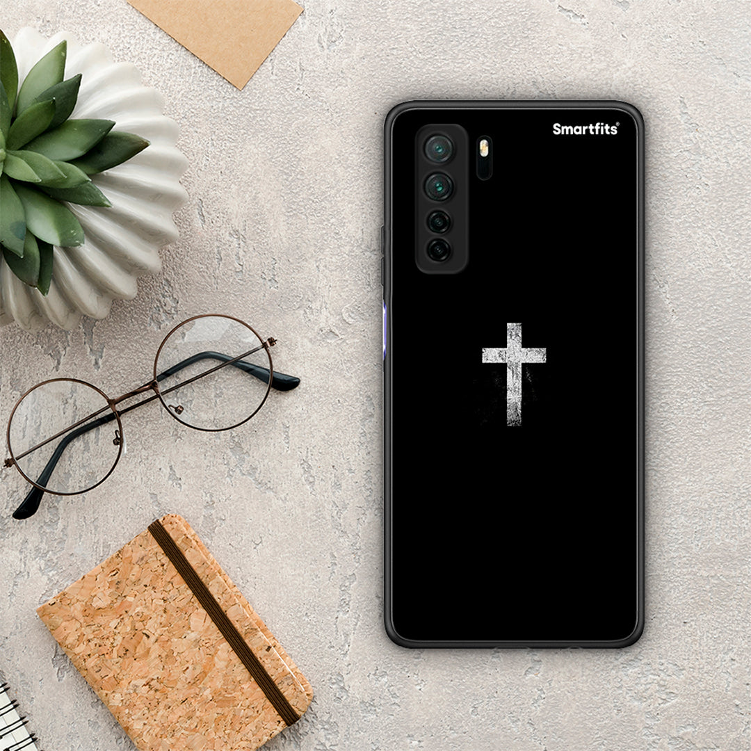 Θήκη Huawei P40 Lite 5G White Cross από τη Smartfits με σχέδιο στο πίσω μέρος και μαύρο περίβλημα | Huawei P40 Lite 5G White Cross Case with Colorful Back and Black Bezels