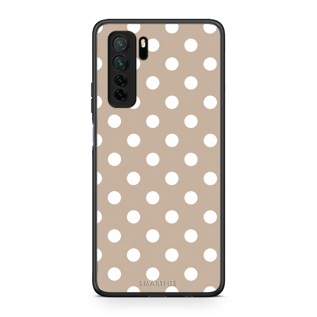 Θήκη Huawei P40 Lite 5G White Polka Dots on Taupe από τη Smartfits με σχέδιο στο πίσω μέρος και μαύρο περίβλημα | Huawei P40 Lite 5G White Polka Dots on Taupe case with colorful back and black bezels