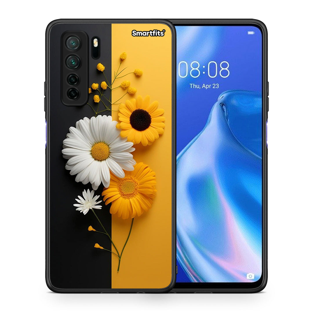 Θήκη Huawei P40 Lite 5G Yellow Daisies από τη Smartfits με σχέδιο στο πίσω μέρος και μαύρο περίβλημα | Huawei P40 Lite 5G Yellow Daisies Case with Colorful Back and Black Bezels