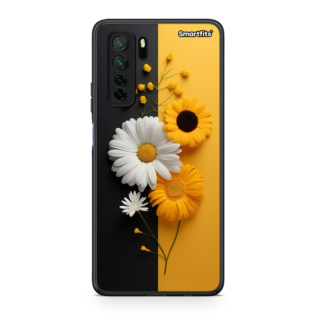 Θήκη Huawei P40 Lite 5G Yellow Daisies από τη Smartfits με σχέδιο στο πίσω μέρος και μαύρο περίβλημα | Huawei P40 Lite 5G Yellow Daisies Case with Colorful Back and Black Bezels