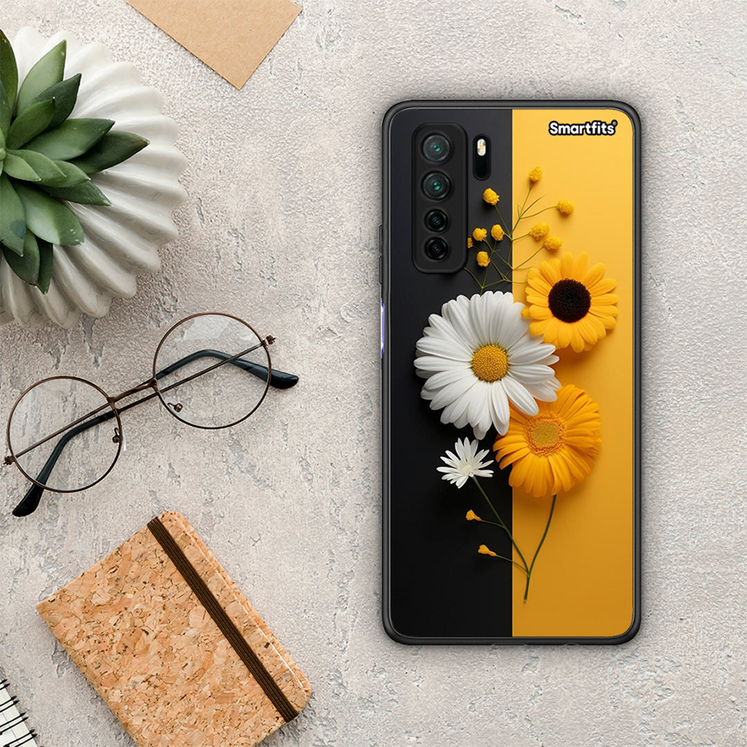 Θήκη Huawei P40 Lite 5G Yellow Daisies από τη Smartfits με σχέδιο στο πίσω μέρος και μαύρο περίβλημα | Huawei P40 Lite 5G Yellow Daisies Case with Colorful Back and Black Bezels