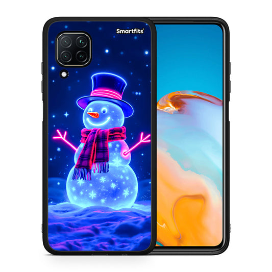 Θήκη Huawei P40 Lite Christmas Neon Snowman από τη Smartfits με σχέδιο στο πίσω μέρος και μαύρο περίβλημα | Huawei P40 Lite Christmas Neon Snowman case with colorful back and black bezels