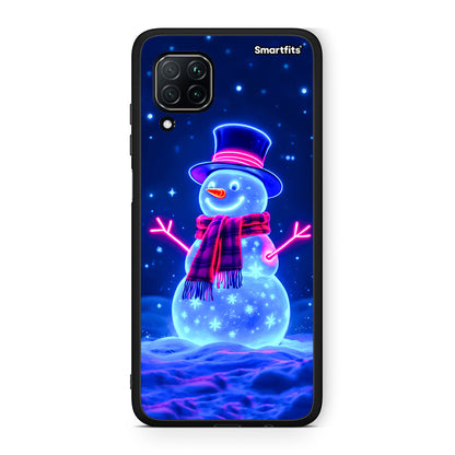 Huawei P40 Lite Christmas Neon Snowman θήκη από τη Smartfits με σχέδιο στο πίσω μέρος και μαύρο περίβλημα | Smartphone case with colorful back and black bezels by Smartfits