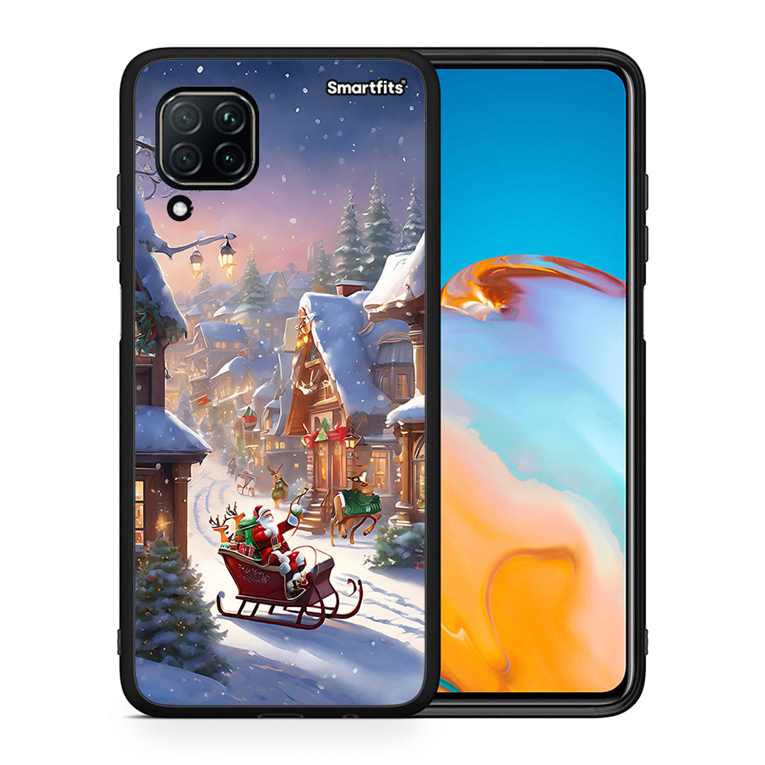 Θήκη Huawei P40 Lite Christmas Snow από τη Smartfits με σχέδιο στο πίσω μέρος και μαύρο περίβλημα | Huawei P40 Lite Christmas Snow case with colorful back and black bezels