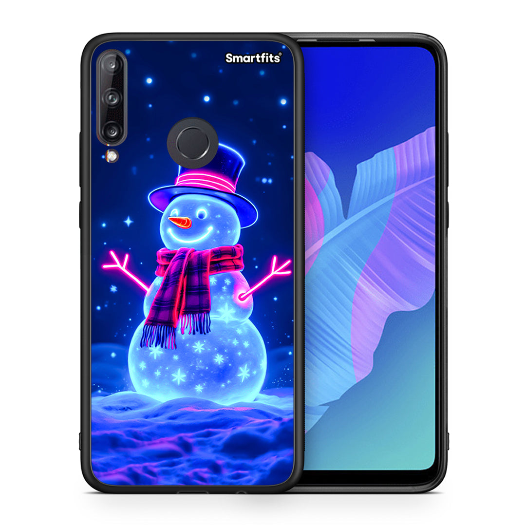 Θήκη Huawei P40 Lite E Christmas Neon Snowman από τη Smartfits με σχέδιο στο πίσω μέρος και μαύρο περίβλημα | Huawei P40 Lite E Christmas Neon Snowman case with colorful back and black bezels