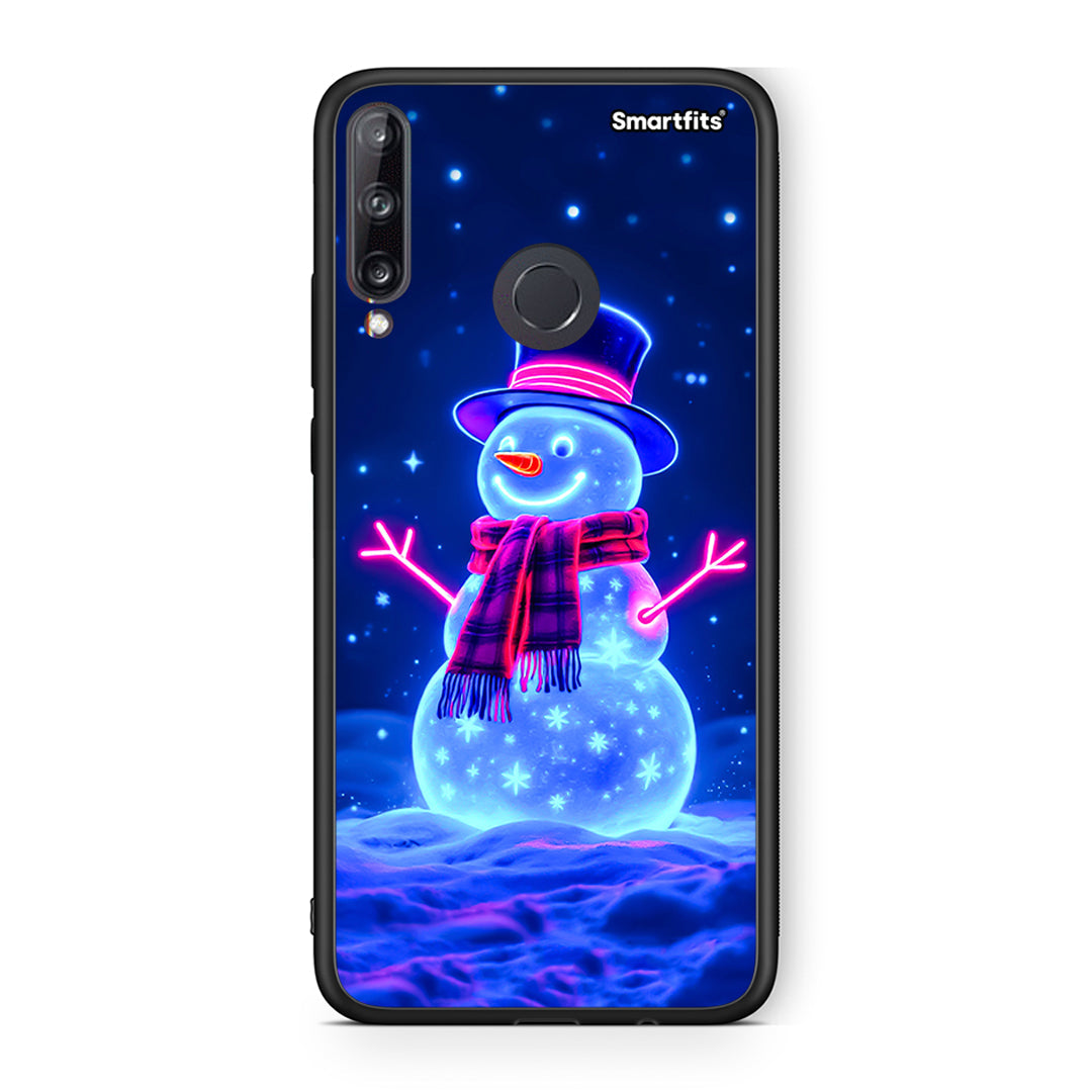 Huawei P40 Lite E Christmas Neon Snowman θήκη από τη Smartfits με σχέδιο στο πίσω μέρος και μαύρο περίβλημα | Smartphone case with colorful back and black bezels by Smartfits