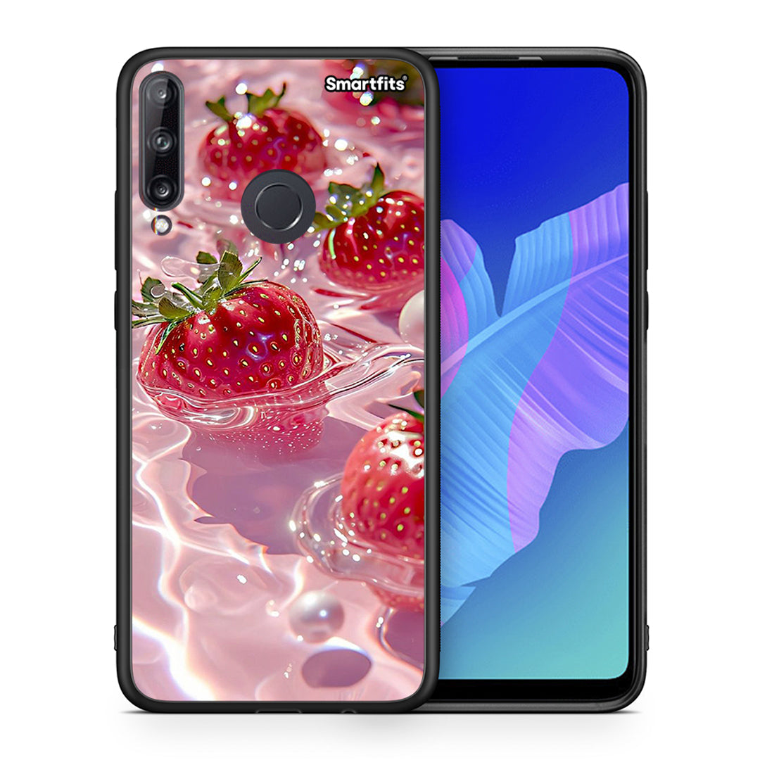Θήκη Huawei P40 Lite E Juicy Strawberries από τη Smartfits με σχέδιο στο πίσω μέρος και μαύρο περίβλημα | Huawei P40 Lite E Juicy Strawberries case with colorful back and black bezels