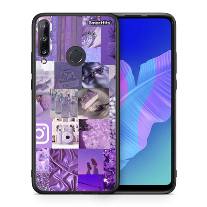 Θήκη Huawei P40 Lite E Purple Aesthetic Collage από τη Smartfits με σχέδιο στο πίσω μέρος και μαύρο περίβλημα | Huawei P40 Lite E Purple Aesthetic Collage case with colorful back and black bezels